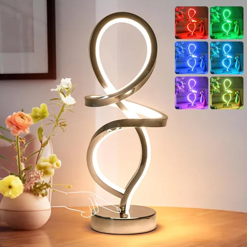 Vista 13 de Mayful Moderna lámpara de mesa en espiral, lámpara de noche con puertos USB C y A, control táctil regulable con 3 temperaturas de color, lámpara LED