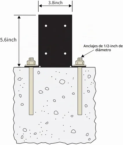 Vista 3 de Base de poste de 4 x 4, 2 piezas, tamaño interior de 3.6 x 3.6 pulgadas, soportes de poste de metal resistente con recubrimiento en polvo negro