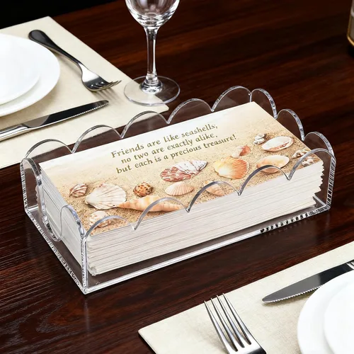 Vista 7 de ZEAYEA Paquete de 2 servilleteros acrílicos, soportes transparentes para toallas de invitados para fiestas, bodas, bandeja decorativa para toallas