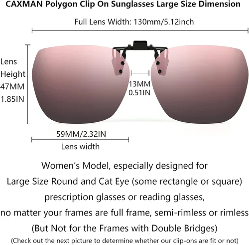 Vista 3 de CAXMAN Gafas de sol polarizadas con clip para mujer, sobre gafas graduadas, estilo polígono