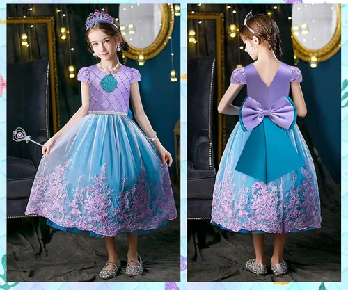 Vista 7 de TOLOYE Disfraces de princesa para niñas, ropa de vestir de princesa con accesorios para fiesta de cumpleaños, Halloween, cosplay