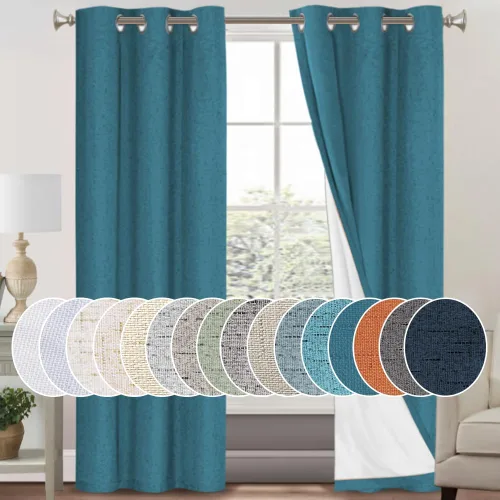 Vista 44 de Cortinas con textura de lino 100% opacas de 64 pulgadas de largo, juego de 2 paneles de cortinas de lino opacas con forro aislante térmico que Arena