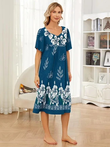 Vista 3 de Vestido de casa con bolsillos para mujer, camisón, vestido de manga corta de descanso, disponible en tallas S-3XL