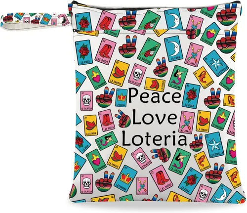 Vista 10 de JXGZSO Bolsa de lotería divertida bolsa de almacenamiento de bingo mexicano, regalo de lotería, paz, amor, lotería, bolsa de lona con cremallera