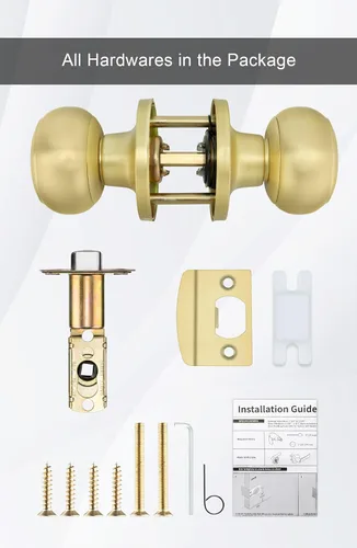 Vista 6 de Goldenwarm Perillas doradas para puerta interior, 1 paquete de pomos de puerta de latón de paso, cerradura de puerta sin llave para dormitorio Oro