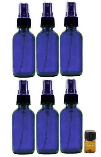 Vista 4 de Perfume Studio Juego de 6 piezas; botellas cuentagotas de vidrio ámbar de 2 onzas con una muestra de fragancia Perfume Studio de 0.07 onzas líquidas