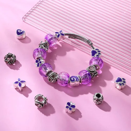Vista 4 de 120 Piezas de Cuentas Europeas Surtidas para Manualidades Agujero Grande Cuentas Espaciadoras Lampwork Cuentas Europeas Coloridas para Collar Flor