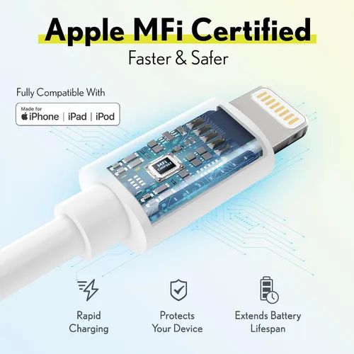 Vista 2 de Overtime Cable Lightning para iPhone, certificado MFI, cable de carga USB-A a Lightning portátil e inteligente, cable de carga rápida de Apple