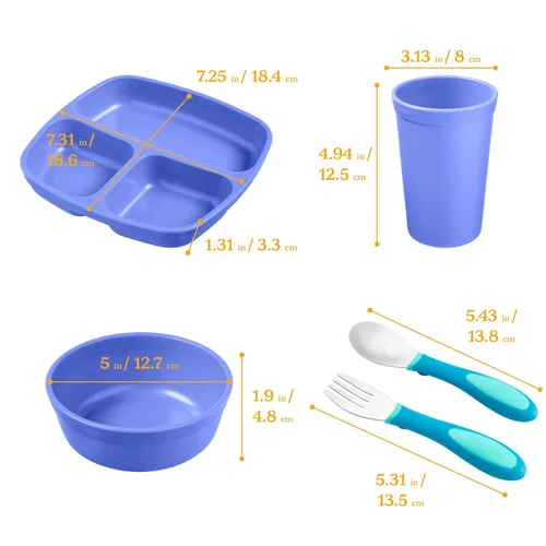 Vista 2 de ECR4Kids My First Meal Pal Combo Set, Vajilla Infantil, Azul, 15 Piezas (Paquete de 4)