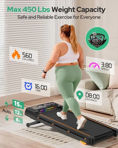 Vista 11 de Almohadilla plegable para caminar con 15% de inclinación automática/luz RGB/pantalla dual, cintas de correr de 3.5 HP para el hogar, almohadilla
