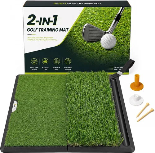 Vista 9 de JAYA Alfombrilla de golf con base de goma pesada, alfombrilla de práctica de golf plegable para entrenamiento en interiores y exteriores, calles