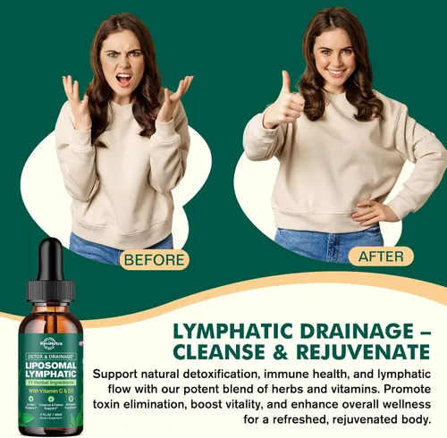 Vista 4 de Gotas líquidas de drenaje linfático liposomal, suplemento de apoyo linfático con raíz de diente de león, cuchillas, equinácea, caléndula