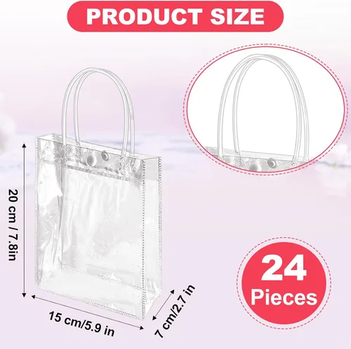 Vista 2 de Dyrfolm 24 bolsas de plástico transparente con asa, reutilizables de plástico transparente para regalo, para fiestas, compras, bodas