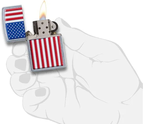 Vista 75 de Zippo encendedores con la bandera de EE. UU.