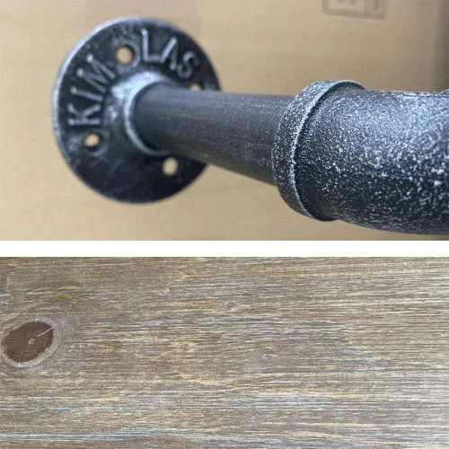 Vista 4 de Tianman Barra de ropa de madera de hierro negro desmontable industrial de 40 pulgadas de ancho, perchero de ropa de tubería resistente, barra