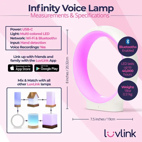 Vista 3 de LuvLink Infinity Voice v2 Send Sounds & Color - Lámpara de amistad galardonada (juego de dos, blanco)
