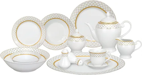 Vista 12 de Lorren Home Trends Juego de vajilla de porcelana de 57 piezas, Iris, servicio para 8