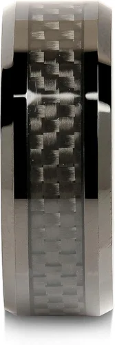 Vista 3 de 100S JEWELRY Anillo de carburo de tungsteno de 0.315in con incrustaciones de fibra de carbono, chapado en negro, talla 6-16, Tungsteno