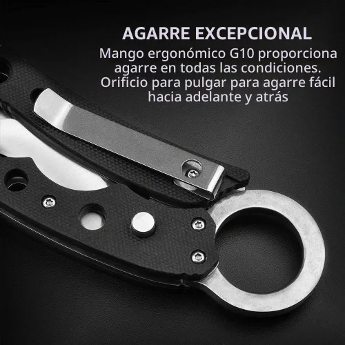 Vista 3 de NedFoss - Navaja de bolsillo plegable Karambit con cerradura de botón de mango G10