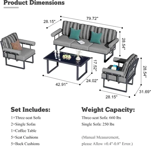 Vista 7 de HOOOWOOO Juego de 4 muebles de patio al aire libre, sofá de conversación moderno exterior de aluminio, asiento de sofá resistente a la intemperie