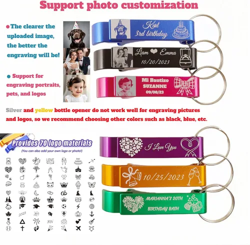 Vista 2 de 100 piezas Abrebotellas Personalizados - Llavero Abrebotellas Personalizado para Bodas, Aniversarios, Fiestas, Soporte para Logotipos Personalizados.