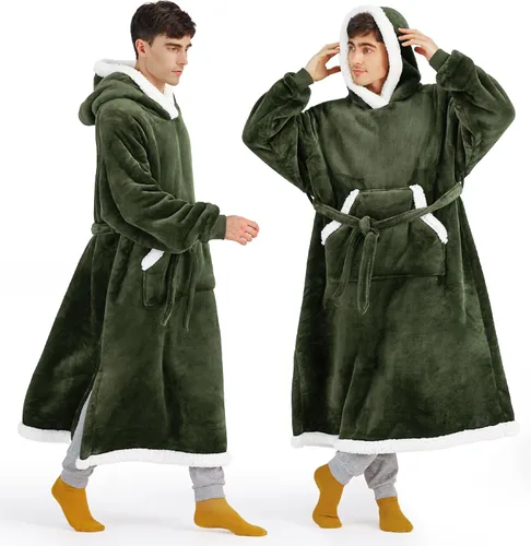 Vista 24 de Bedsure Manta Vestible con Capucha para Mujer - Manta Larga de Forro Polar Sherpa con Capucha para Adultos, Mujeres y Hombres, Cálida y Acogedora