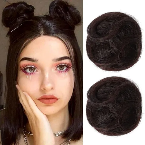 Vista 13 de REECHO Space Bun Hair Pieces, 2 piezas de mini clips de garra en moños desordenados y orejas de gato, extensiones de moño de cabello falso HB001