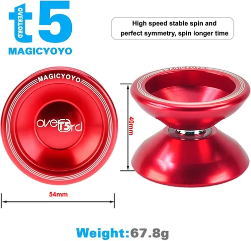 Vista 5 de Magicyoyo T5 Overlord Professional Yoyo Yoyo de aleación con 12 cuerdas de yoyo, bolsa de yoyo, guante, regalo de Navidad para niños (rojo)