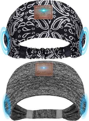 Vista 11 de Paquete de 2 auriculares para dormir, diadema con altavoces finos Negro&gris