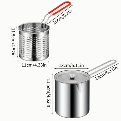 Vista 2 de Mini olla de acero inoxidable con asa y cesta coladora, mini freidoras de aceite para freidora, freidoras de grado alimenticio con tapa, olla