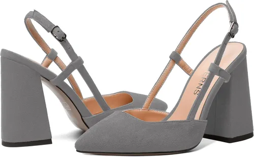 Vista 6 de WAYDERNS Zapatos de tacón alto grueso con hebilla para mujer, con correa ajustable y puntera puntiaguda, de 4 pulgadas