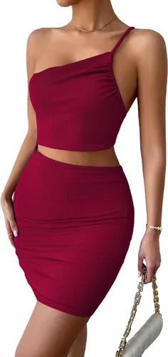 Vista 3 de Rooscier Minivestido ajustado de punto acanalado sin mangas con un hombro para mujer