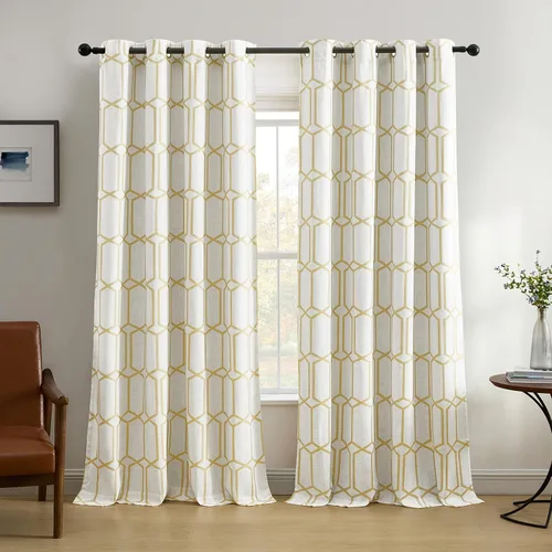 Vista 9 de Elrene Home Fashions Kaiden - Cortina geométrica de oscurecimiento de habitación, panel único, 52" ancho x 84" largo (1 panel), negro