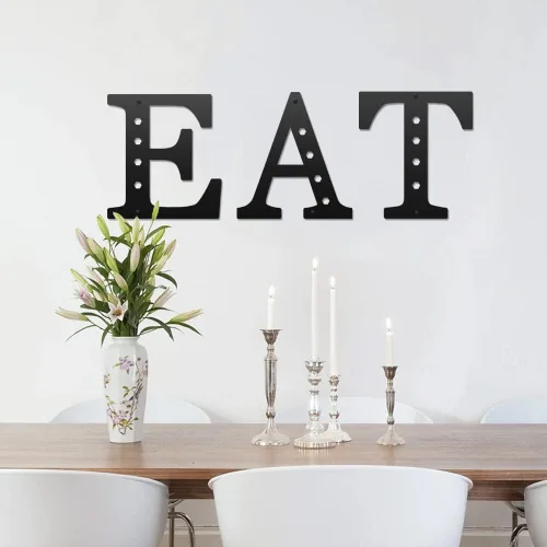 Vista 4 de Letras metálicas para decoración de pared de 12 pulgadas, letras colgantes negras, letras visuales 3D grandes del alfabeto moderno, decoración