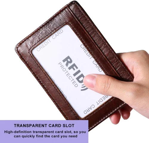 Vista 8 de plplaaoo RFID Blocking, Card Holder,Anti theft Wallet Money Bag Cowhide Credit Card Holder Purse Male,High Definition Transparent Card Slot,Credit