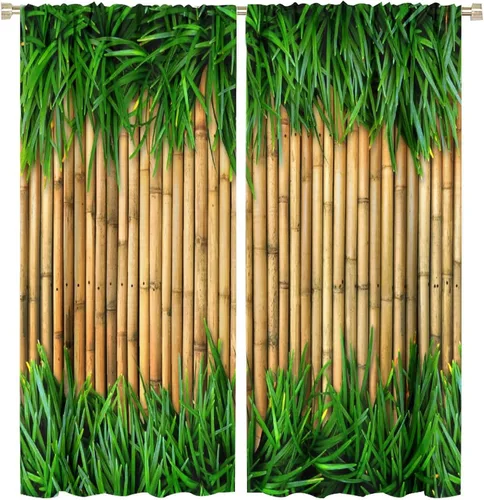 Vista 34 de Cortinas de bambú 3D impresas para exteriores, cortinas de bambú natural japonés zen, sala de estar, cocina, bolsillo para barra, cortinas