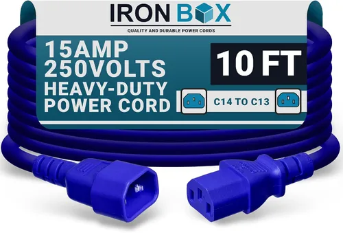 Vista 50 de IronBox Electric - Cable de Alimentación C14 a C13 de Servicio Pesado, 15A, 250V, Cable de Extensión para Computadora 14/3 AWG - Cables