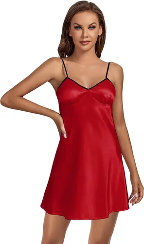 Vista 5 de LYANER Camisón de satén con cuello en V y tirantes delgados para mujer