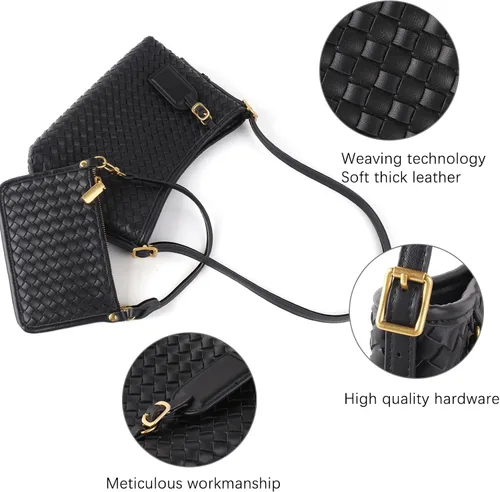 Vista 4 de Woven Handbag for Women, Woven Crossbody Bags for Women, Designer Ladies Hobo Bag Bucket Purse Faux Leather