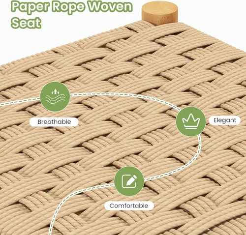 Vista 6 de Giantex Juego de 2 taburetes de madera, sillas bohemias sin espalda de 18 pulgadas de alto con patas de madera de goma, carga máxima de 330 libras