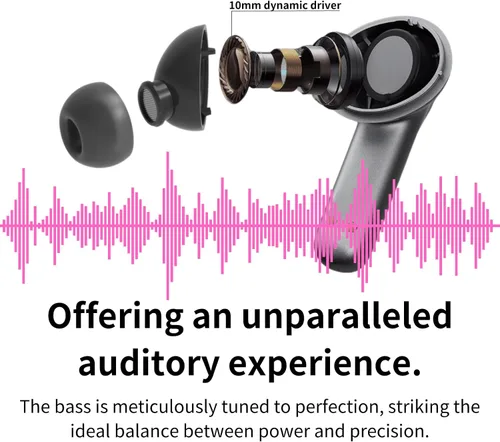Vista 4 de MOOR Auriculares inalámbricos Bluetooth, auriculares con cancelación de ruido con graves profundos, ANC híbrido, modo de transparencia, IPX5