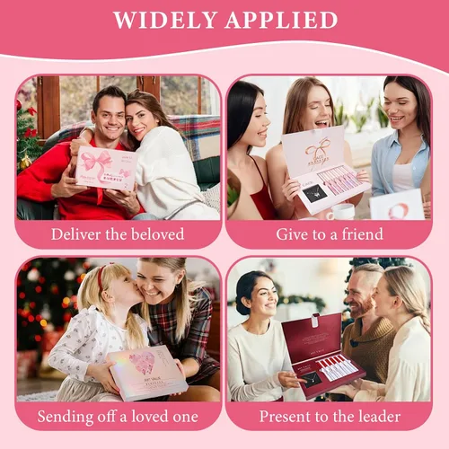 Vista 8 de Regalo de Navidad para mujer, juego de 7 cajas de regalo que incluye lápiz labial mate de terciopelo rojo y collar, fácil de combinar con diferentes