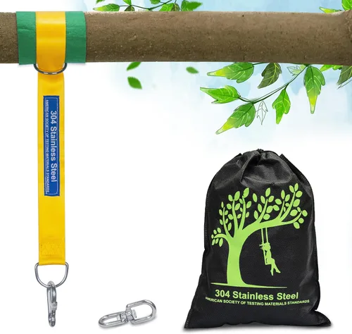 Vista 9 de Kit de correas de columpio para árbol seguro con dos mosquetones de aleación, resistencia a la rotura de 2,200 libras, instalación fácil y rápida