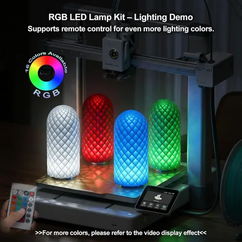 Vista 3 de 1 pieza de kit de lámpara LED RGB con control remoto 001, función de memoria de fallo de energía para impresoras 3D Bambu Lab Multicolor Makerworld