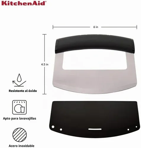 Vista 4 de KitchenAid Cuchillo Mezzaluna con hoja curvada de acero inoxidable con mango ergonómico, 6 pulgadas, color negro