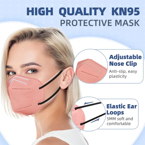 Vista 6 de FENFEN Mascarillas KN95 para adultos, paquete de 50 mascarillas KN95 desechables de 10 colores, 5 capas transpirables envueltas individualmente