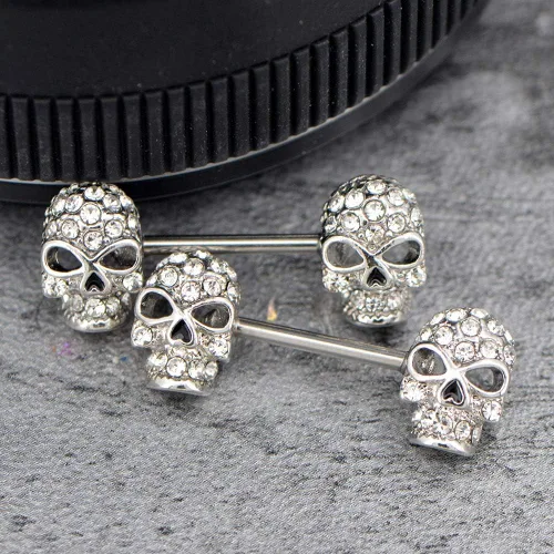 Vista 7 de OUFER 2 anillos de pezón de acero quirúrgico 14G 316L con circonita cúbica transparente para pezones piercing para pezón Metal circonita cúbica