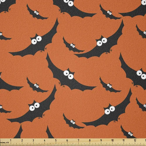 Vista 69 de Ambesonne The Yard, tela de calavera colorida con temática de Halloween, diseño de calavera y huesos cruzados, divertido estampado de dibujos