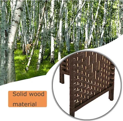 Vista 4 de FDW Divisor de habitación de 4 paneles, pantalla de madera plegable, portátil, con estantes de almacenamiento extraíbles, color marrón