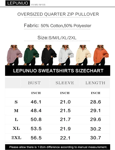 Vista 4 de Lepunuo Sudadera de gran tamaño con media cremallera para mujer, suéter de manga larga con capucha y cremallera de un cuarto, suéter